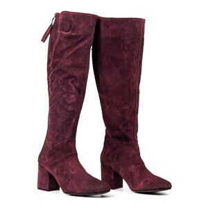 Free People Women Star Burgundy Distress Suede Retro 60s Zip Boots sz 8US EUR 38